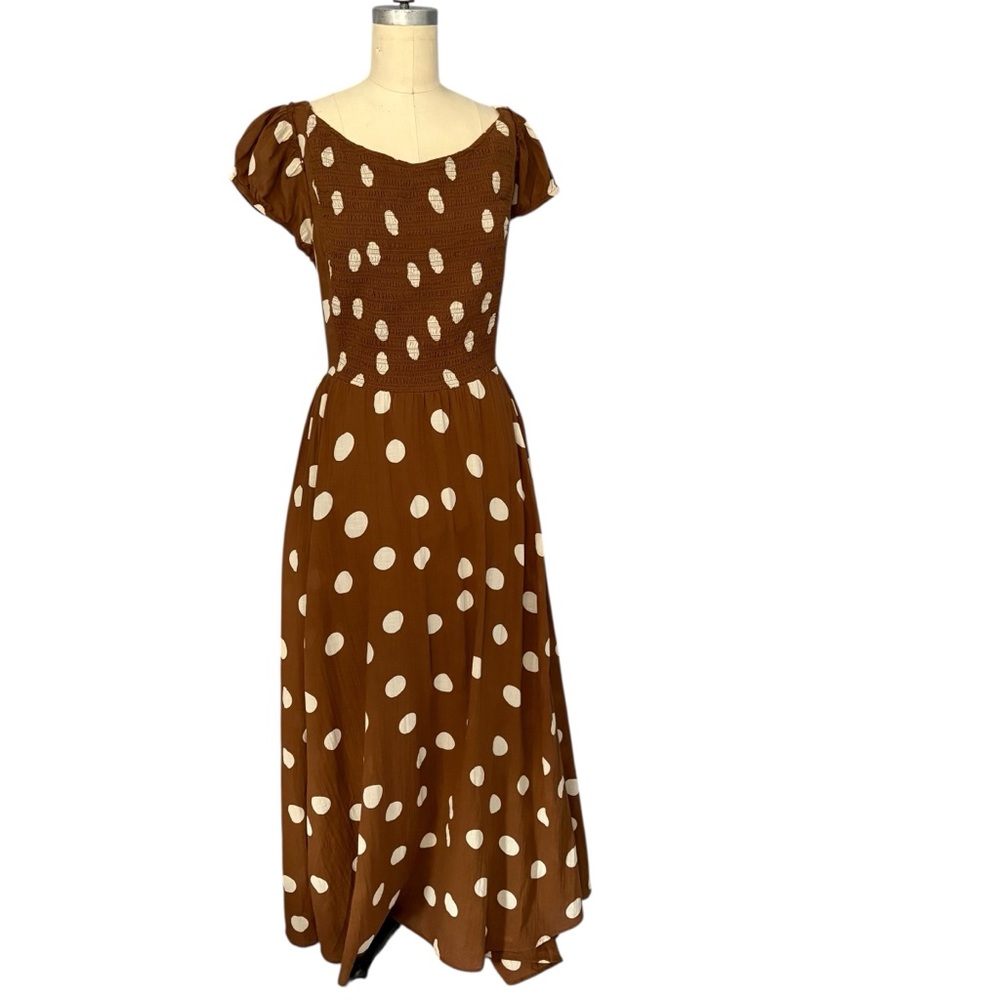 Free People Brown Polka Dot Maxi Dress with White Dots - Picture 8 of 10